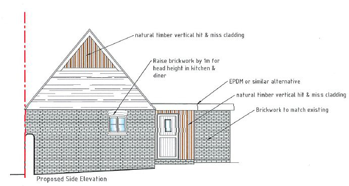 Lot: 82 - LAND AND TWO BARNS WITH CONSENT FOR RESIDENTIAL CONVERSION - Proposed Side Elevation